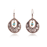 Leaf drop-shaped handmade rice beads woven turquoise earrings