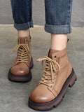 Momentlover Cow Leather Lace-Up Zipper Martin Booties