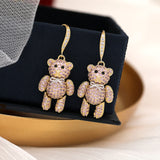 Cute Animal Zircon Bowknot Little Bear Earrings