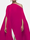Momentlover Batwing Sleeves Loose Solid Color Split-Front Off-The-Shoulder Blouses&Shirts Tops