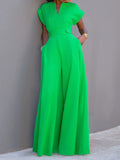 momentlover Urban Cap Sleeve Solid Color Wide Leg Jumpsuits