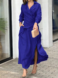 Momentlover Loose Solid Color Split-Side Notched Collar Maxi Dresses