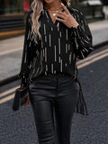 Momentlover Printed Elasticity Loose Long Sleeves V-Neck T-Shirts Tops