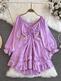 - Lantern long-sleeved V-neck mid-length a-line dress GEU905