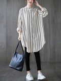 Momentlover Striped Buttoned Loose Long Sleeves Blouses&Shirts Tops