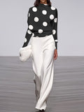 Momentlover Long Sleeves Loose Polka Dot Stand Collar T-Shirts