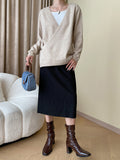 Momentlover Buttoned Asymmetric Loose Long Sleeves V-neck Sweater Tops