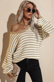 Momentlover Striped Dropped Shoulder Sweater
