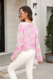 Momentlover Round Neck Flower Pattern Dropped Shoulder Pullover Sweater