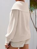Momentlover Zipper Solid Color Loose Long Sleeves V-Neck Sweatshirt Tops