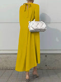 Momentlover Casual Long Sleeves High-Low Solid Color Maxi Dresses