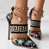 themeisles - Black Casual Patchwork Printing Pointed Out Door Shoes (Heel Height 4.72in)