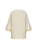 Momentlover Solid Color Ruffle Sleeves Loose V-Neck T-Shirts Tops