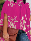 Momentlover Printed Pleated Loose High-low Mock Neck Blouses&shirts Tops