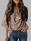Momentlover Loose Short Sleeves Letter Print Shoulder Pad Heaps Collar T-Shirts Tops