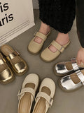 Momentlover Split-Joint Shallow Cut Round-Toe Belt Buckle Slippers&Mules Platform Shoes