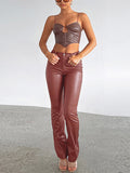 Momentlover Zipper Solid Color Buttoned High Waisted Trousers Pants
