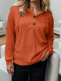 Momentlover Waffle-Knit Drawstring Quarter Button Hoodie