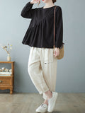 Momentlover Casual Loose Long Sleeves Solid Color Round-Neck T-Shirts Tops