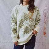 Momentlover Snowflake Pattern Long Sleeve Sweater