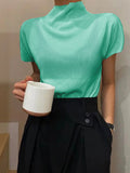 Momentlover Loose Short Sleeves Solid Color Halter-Neck T-Shirts Tops