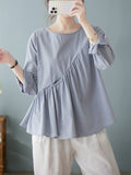 Momentlover Casual Loose Long Sleeves Solid Color Round-Neck T-Shirts Tops
