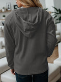 Momentlover Waffle-Knit Drawstring Quarter Button Hoodie