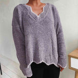 Momentlover V-Neck Drop Shoulder Long Sleeve Sweater