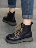 Momentlover Cow Leather Lace-Up Zipper Martin Booties
