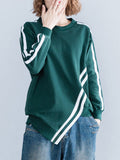 Momentlover Striped Loose Long Sleeves Round-neck Hoodies&Sweatshirt