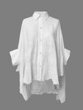 Momentlover Cap Sleeve Loose Asymmetric Solid Color Lapel Collar Blouses&Shirts Tops