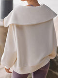Momentlover Zipper Solid Color Loose Long Sleeves V-Neck Sweatshirt Tops