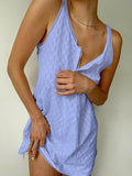 Momentlover Tied Split-side Solid Color Sleeveless Loose V-neck Mini Dresses