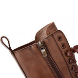 Momentlover Vintage Cow Leather Mid Heels Height Boots
