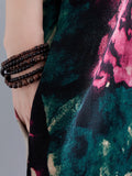 Momentlover Artistic Retro Short Sleeves Loose Floral Printed Contrast Color V-Neck Maxi Dresses