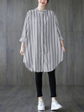Momentlover Striped Buttoned Loose Long Sleeves Blouses&Shirts Tops