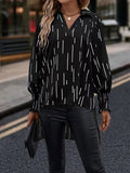 Momentlover Printed Elasticity Loose Long Sleeves V-Neck T-Shirts Tops