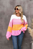 Momentlover Color Block Round Neck Dropped Shoulder Sweater
