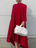 Momentlover Casual Long Sleeves High-Low Solid Color Maxi Dresses