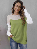 Momentlover Color Block Round Neck Dropped Shoulder Sweater