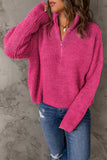 Momentlover Half Zip Rib-Knit Dropped Shoulder Sweater