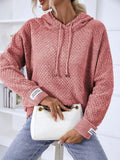 Momentlover Texture Drawstring Long Sleeve Hooded Sweater