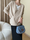 Momentlover Buttoned Asymmetric Loose Long Sleeves V-neck Sweater Tops