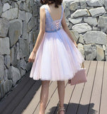 lemongor Pink Short Lace V Neck Elegant Homecoming Dresses,Short Prom Dresses , Lovely Floral Party Dress