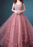 lemongor Pink Lace Tull Elegant Formal Dresses, Pink Party Dresses, Junior Prom Dress