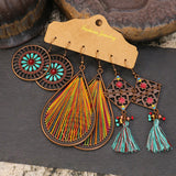 Water drop round drip oil fringed earrings