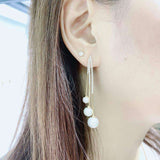 S925 silver needle diamond chain pearl tassel earrings