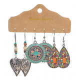 Round metal tassel retro earrings set combination