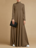 Momentlover Casual Loose 4 Colors High-Neck Long Sleeves Maxi Dress