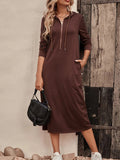 Long Sleeves Loose Drawstring Striped Zipper Hooded Midi Dresses